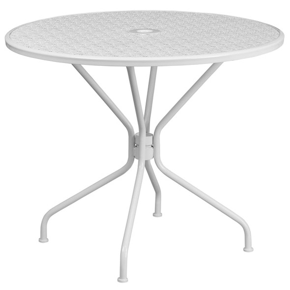 Flash Furniture 35.25" Round White Steel Table with 2 Chairs CO-35RD-02CHR2-WH-GG