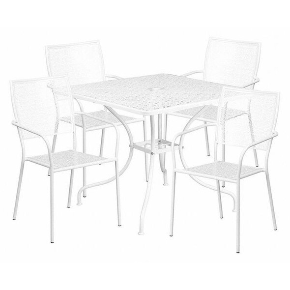 Flash Furniture 35.5" Square White Steel Table w/ 4 Chairs CO-35SQ-02CHR4-WH-GG