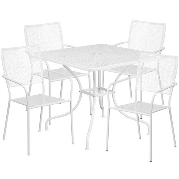 Flash Furniture 35.5" Square White Steel Table w/ 4 Chairs CO-35SQ-02CHR4-WH-GG