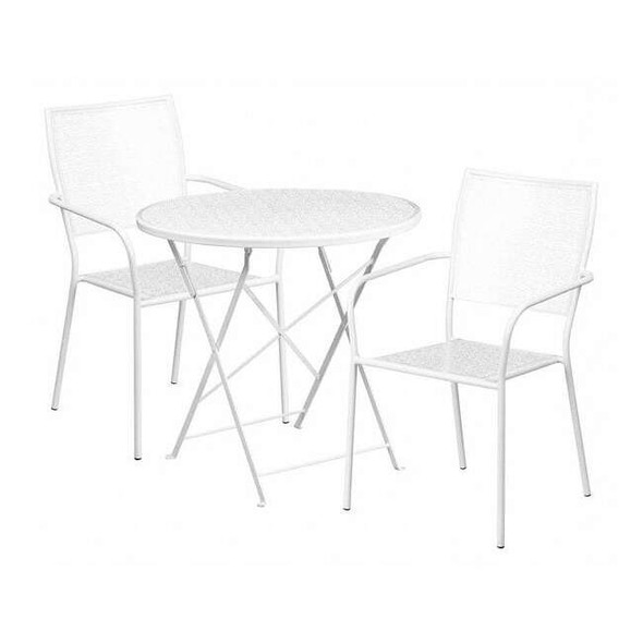 30" Round White Steel Folding Table w/ 2 Chairs