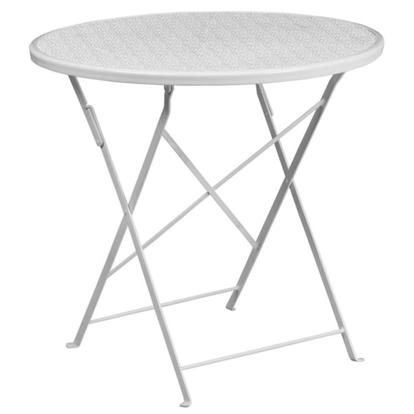 30" Round White Steel Folding Table w- 2 Chairs  CO-30RDF-02CHR2-WH-GG