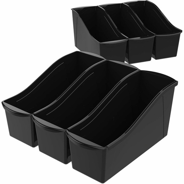 Storex Large Book Bin, Black - Sturdy, Handle, Drop Resistant - Black - Plastic