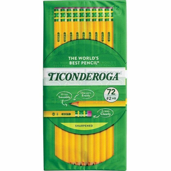 Ticonderoga X13972 Wood Pencil - HB/#2 - Broad Point - Yellow Barrel - 72 / Pack