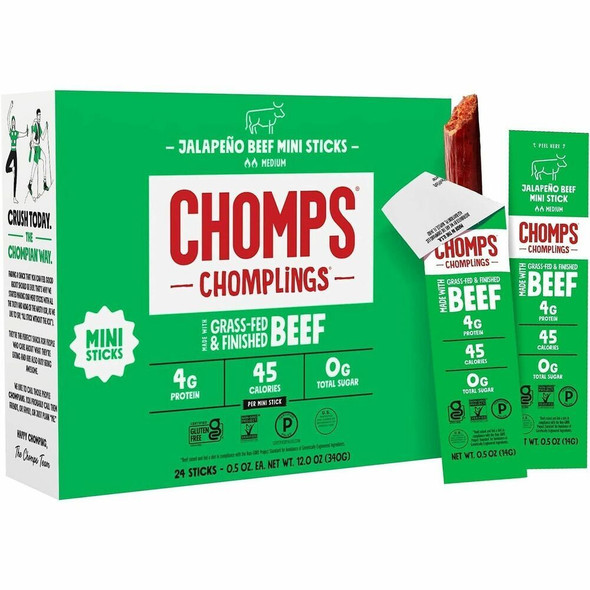 CHOMPS Chomplings Jalepeno Beef Jerky Sticks - 0.50 oz - 24 / Pack
