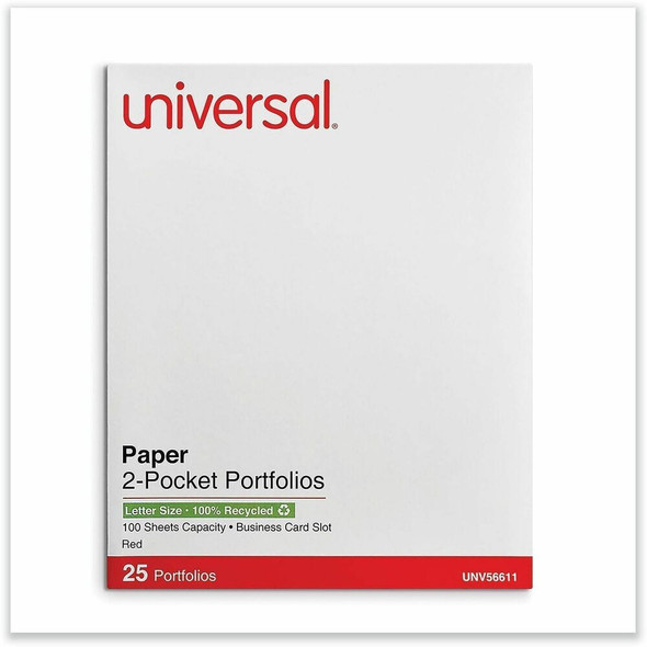 Universal Pocket Folder - 11" x 8 1/2" - 2 Inside Front & Back Pocket - 25 Box