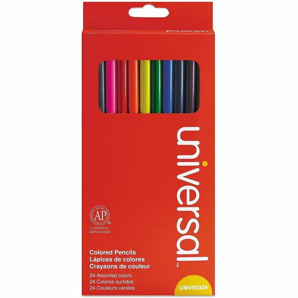 Universal Colored Pencil - 3 mm Assorted Lead - Assorted Wood Barrel - 24 / Pack