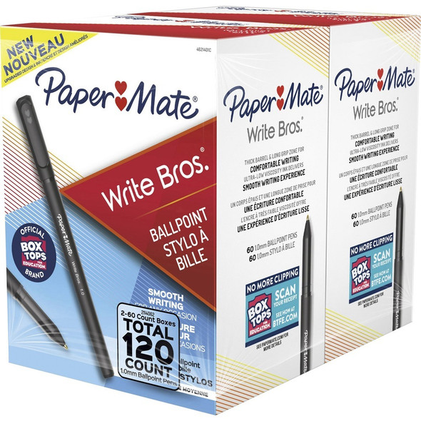 Paper Mate Ballpoint Stick Pens - Black Ink - Black Barrel - 2 / Pack