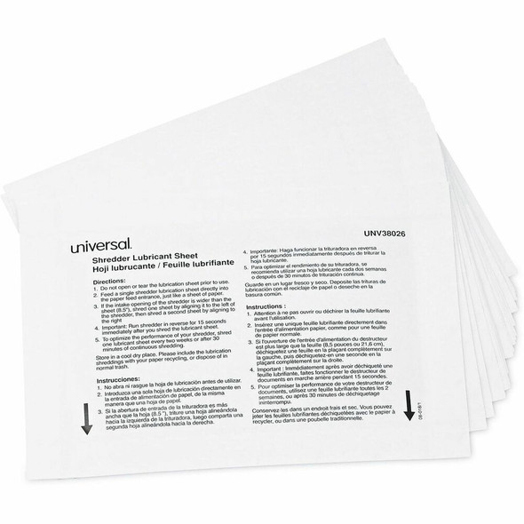 Universal Shredder Lubricant Sheet - Easy to Use, No-mess - White