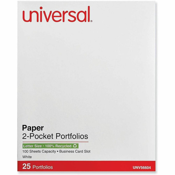 Universal Pocket Folder - 11" x 8 1/2" - 2 Inside Front & Back Pocket - 25 Box
