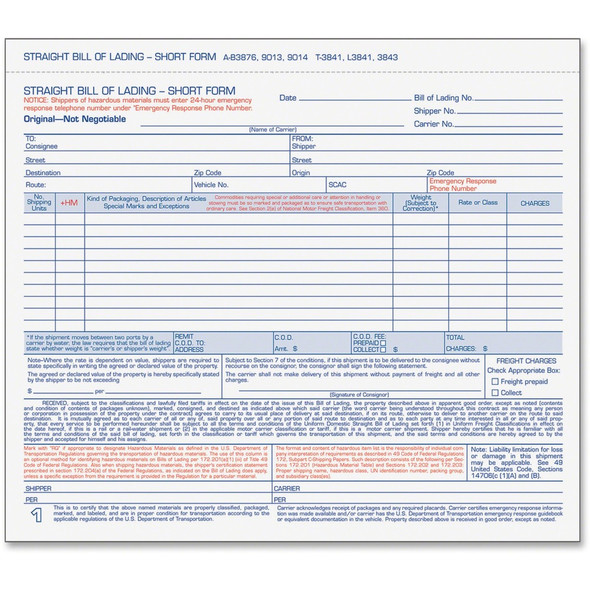 TOPS  Bill of Lading Form L3841