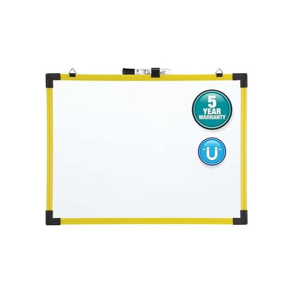Dry Erase Board, Steel, 36 in, 48 in, Plastic Frame, White, Gloss