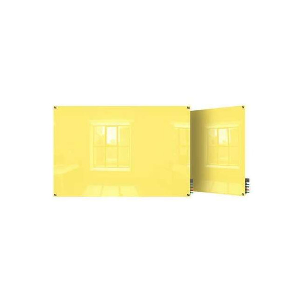 Dry Erase Board, Glass, 24 in, 36 in, No Frame Frame, Yellow, Gloss