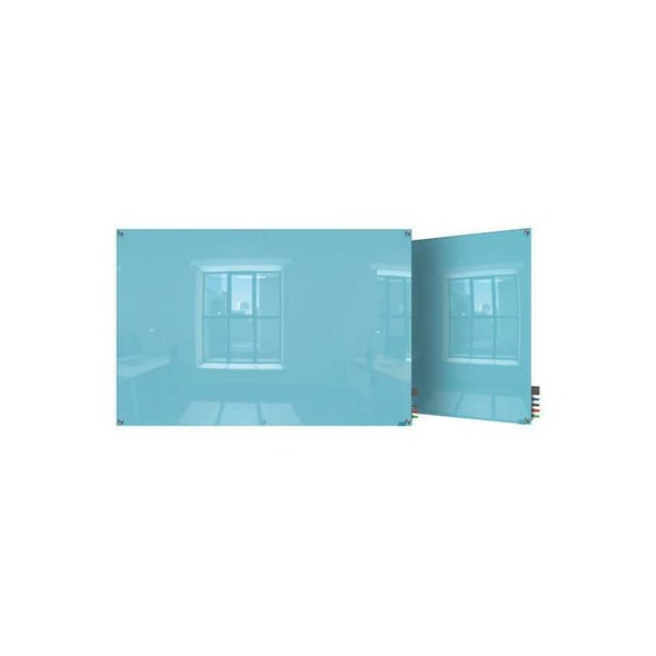 Dry Erase Board, Glass, 24 in, 36 in, No Frame Frame, Blue, Gloss