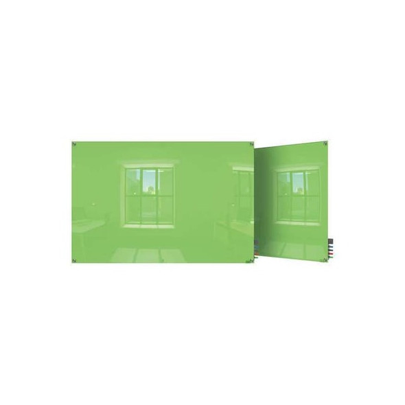 Dry Erase Board, Glass, 24 in, 36 in, No Frame Frame, Green, Gloss
