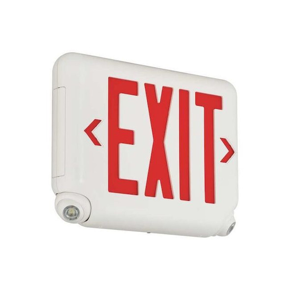 Exit Sign with Emergency Lights, White, 1 or 2 Face(s), LED, Universal Mount