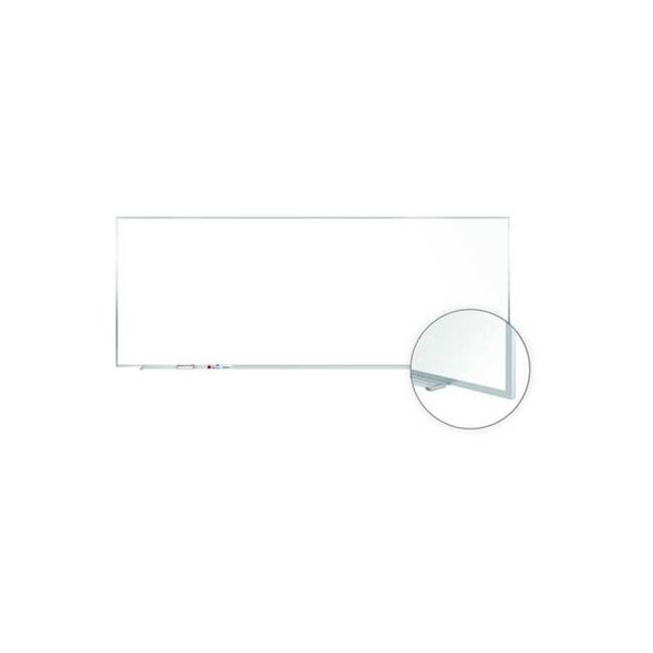 Dry Erase Board, Porcelain, 48 1/2 in, 120 1/2 in, Aluminum Frame, White, Matte