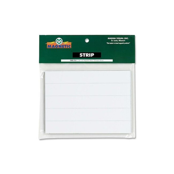 Magna Visual Magnetic Strips,Pre-Cut,6in,White,PK25 PMR-761
