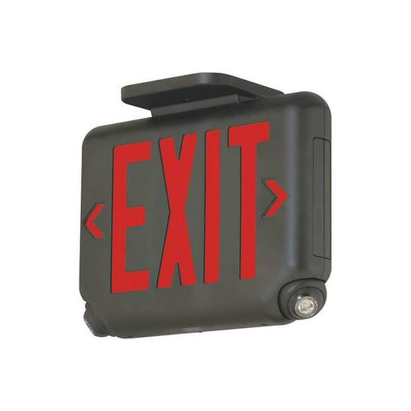 Exit Sign with Emergency Lights, Black, 1 or 2 Face(s), LED, Universal Mount