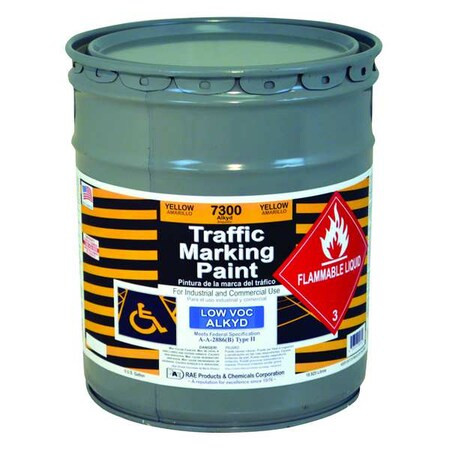 Rae Traffic Zone Marking Paint, 5 Gal., Yellow, Alkyd Solvent -Based 7300-05