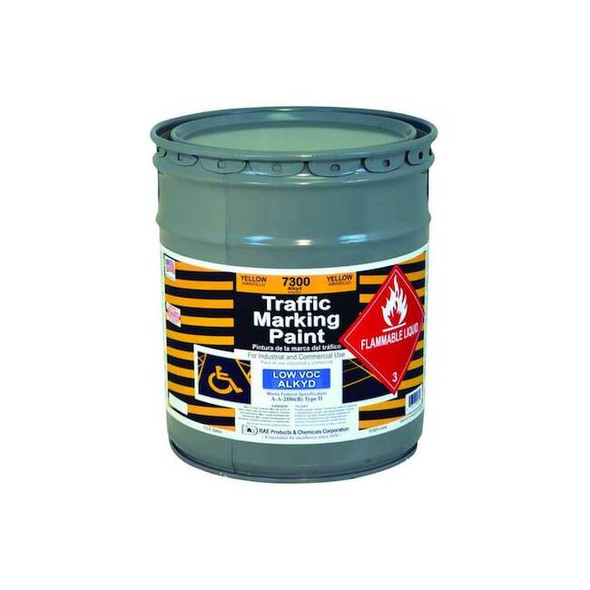 Rae Traffic Zone Marking Paint, 5 Gal., Yellow, Alkyd Solvent -Based 7300-05
