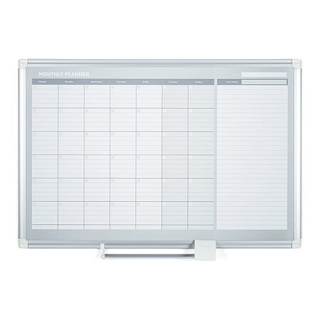 Calendar Planning Board, Steel, 38 in, 50 in, Aluminum Frame, White/Gray, Matte