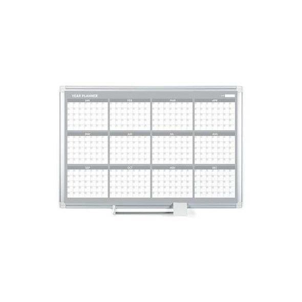 Calendar Planning Board, Steel, 38 in, 50 in, Aluminum Frame, White/Gray, Matte