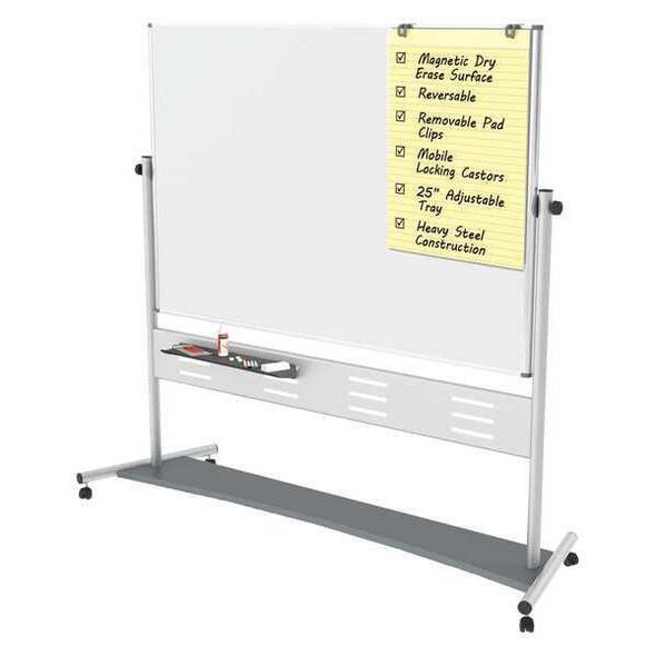 Dry Erase Board, Steel, 80 in, 76 in, Aluminum Frame, White, Matte