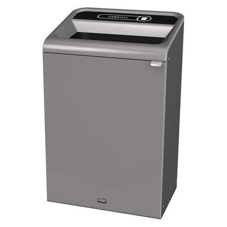 33 gal Rectangular Recycling Bin, Open Top, Gray, Steel, 1 Openings