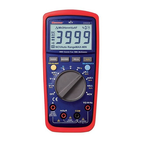 Digital Multimeter, 600 V Max DC, TRMS, 4,000 Instrument Counts, Backlit LCD