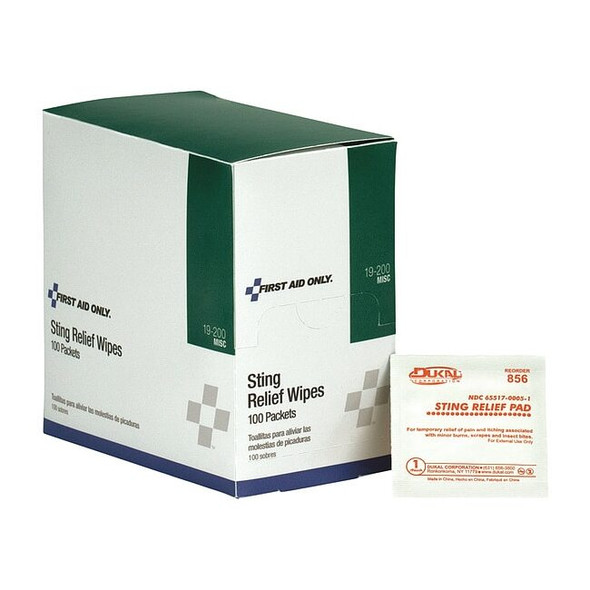 First Aid Only Sting Relief,Packet,4-1/8 In.,PK100 19-200