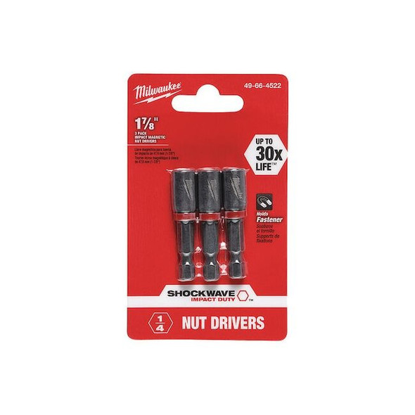 Milwaukee Tool SHOCKWAVE 1-7/8" MAG NUTDRIVER 1/4",PK3 49-66-4522