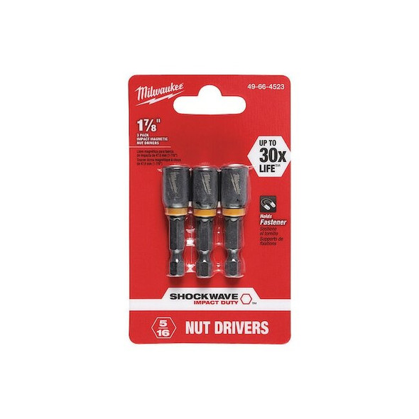 Milwaukee Tool SHOCKWAVE 1-7/8" MAG NUTDRIVER 5/16",PK3 49-66-4523