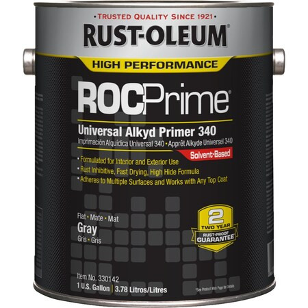 Rust-Oleum ROCPrime Universal Alkyd Primer 340, Gray, Flat, 1 Gallon 330142