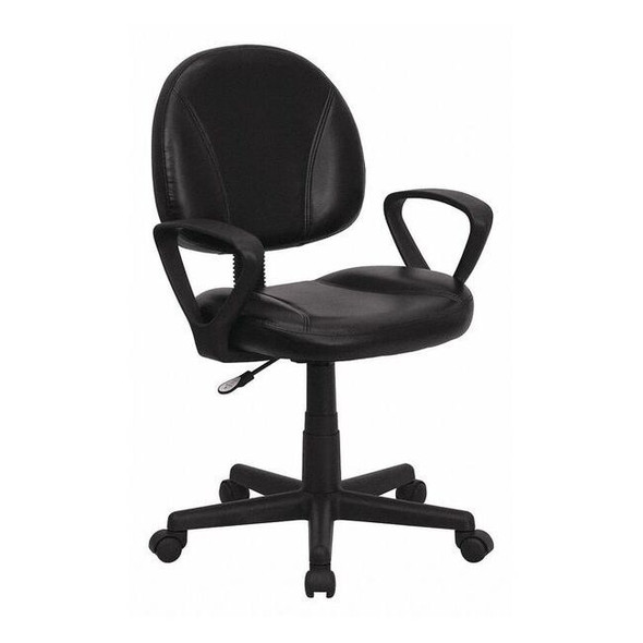 Leather Task Chair, 17-1/2" to 22-1/2", Loop Arms, Black