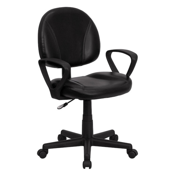 Leather Task Chair, 17-1-2" to 22-1-2", Loop Arms, Black  BT-688-BK-A-GG