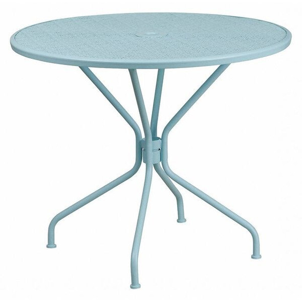Flash Furniture 35.25" RD Sky Blue Steel Patio Table-Umbrella Hole CO-7-SKY-GG