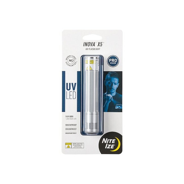 Nite Ize Flashlight, CR123A, 4-3/4 in H, 7/8 in Dia, Silver X5CUV-11-R7