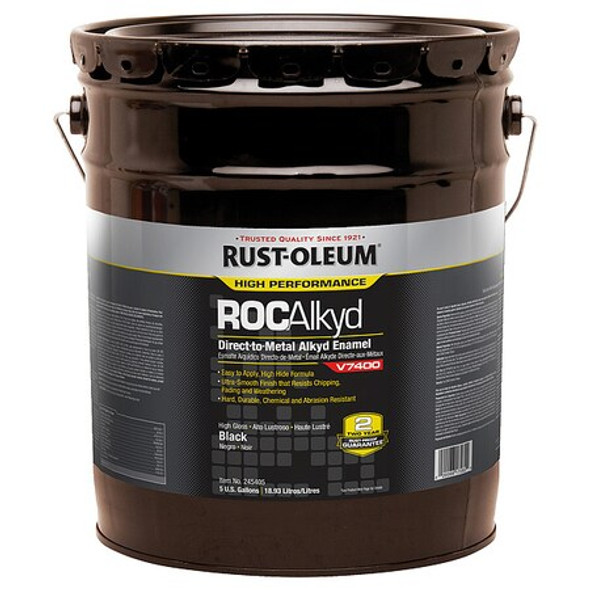 Rust-Oleum Interior/Exterior Paint, High Gloss, Oil Base, Black, 5 gal 245405