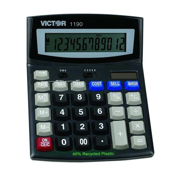 Victor Technology Finance Portable Calculator,LCD,12 Digit 1190