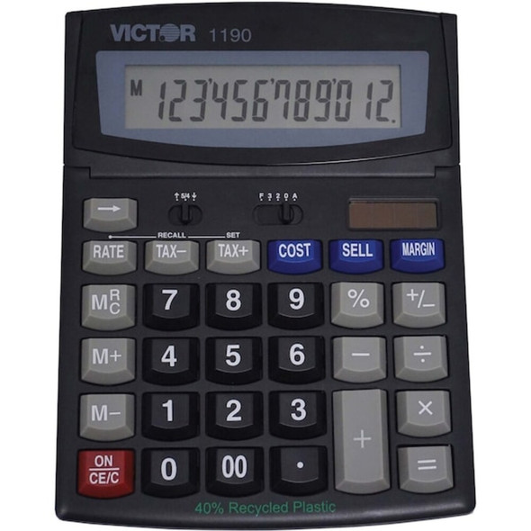 Victor Technology Finance Portable Calculator,LCD,12 Digit 1190