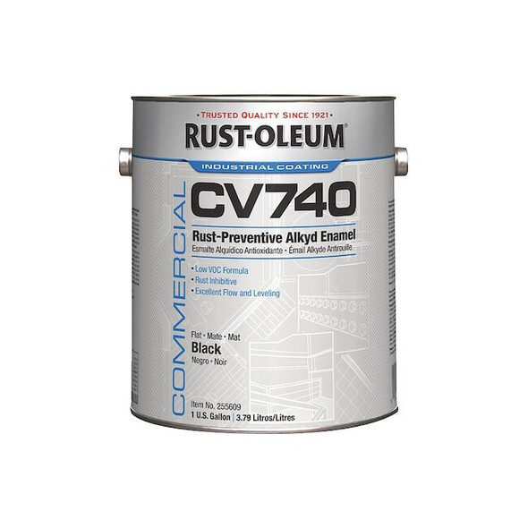 Rust-Oleum Interior/Exterior Paint, Flat, Oil Base, Black, 1 gal 255609
