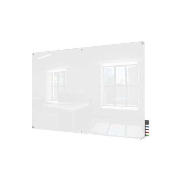 Dry Erase Board, Glass, 48 in, 72 in, No Frame Frame, White, Gloss