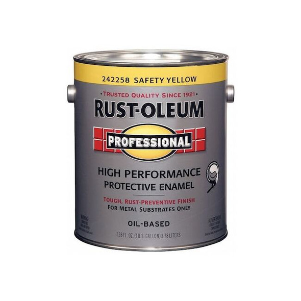 Rust-Oleum Interior/Exterior Paint, Gloss, Oil Base, Safety Yellow, 1 gal 242258