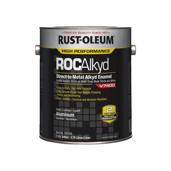 Rust-Oleum Interior/Exterior Paint, Metallic, Oil Base, Aluminum, 1 gal 245309