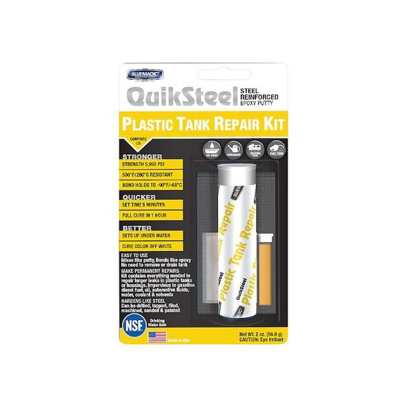 Plastic Tank Repair Kit, QuikSteel, 2 oz Container Size, 1 to 1, White