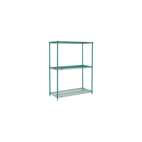Nexel 3 Shelf Poly-Green Wire Shelving Unit Starter 36""W x 18""D x 54""H