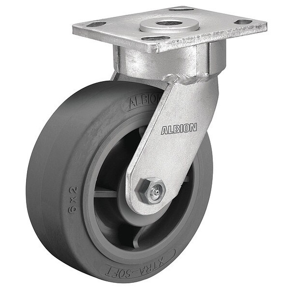 8" X 2" Non-Marking Rubber Soft Flat Swivel Caster, No Brake, Loads Up To 675 lb