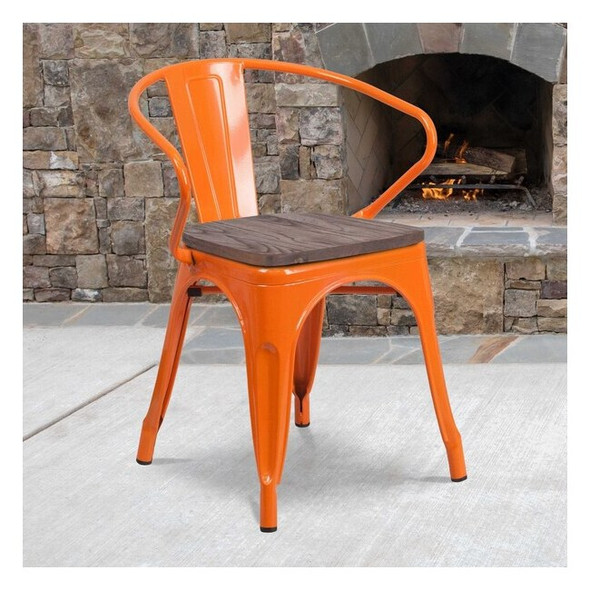 Flash Furniture Metal Chair with Arms,Orange CH-31270-OR-WD-GG