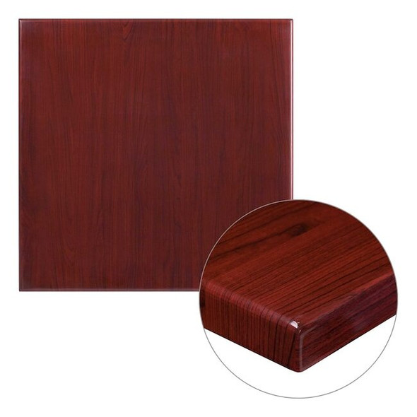 Square Square Mahogany Resin Table Top,30", 30" W, 30" L, 2" H, Resin, Mahogany