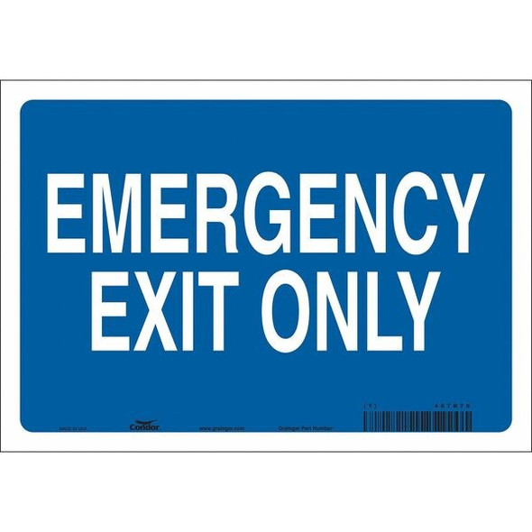 Condor Exit Sign, Vinyl, 10" W, 7" H, Emergency Exit Only, Blue, White 467R70